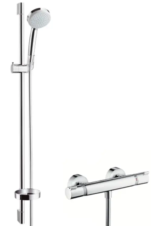 hansgrohe Croma 100 Brausesystem Aufputz Vario EcoSmart 9 l/min mit Ecostat Comfort Thermostat und Brausestange 90 cm Chrom, 27033000, Artikel in Kategorie